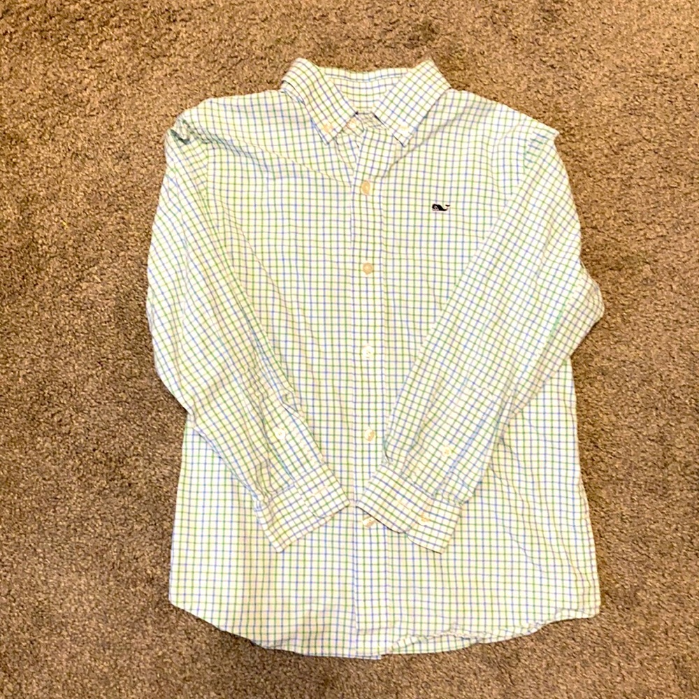 Vineyard Vines Boys Button Down. Size6. Green/Blue Gingham